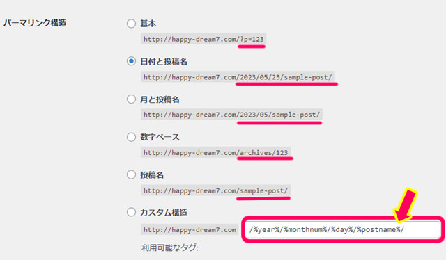 パーマリンク構造のおすすめ設定