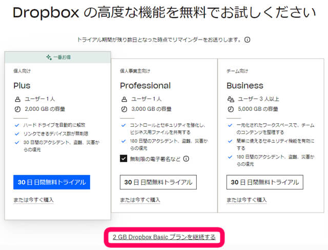 Doropbox　料金表