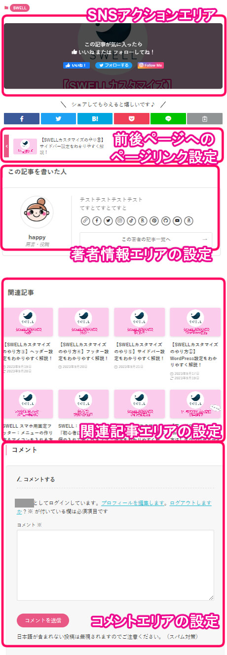 記事下エリアでの設定をサイト上で見た場合