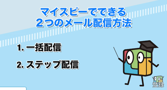 マイスピーで出来るメールの配信方法が書いてある画像